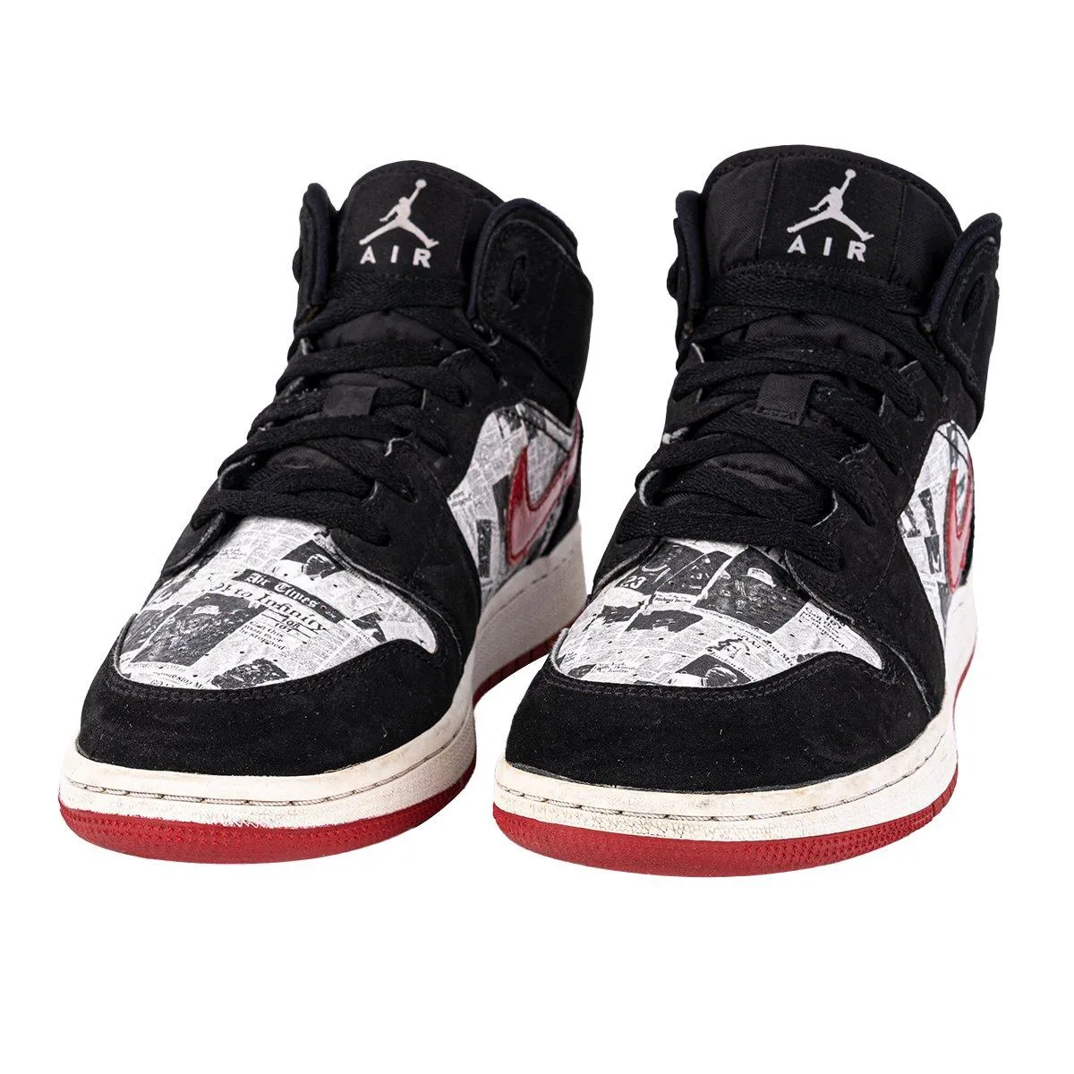 Air Jordan 1 Newspaper Sneakers Leather Black Colour For Kids