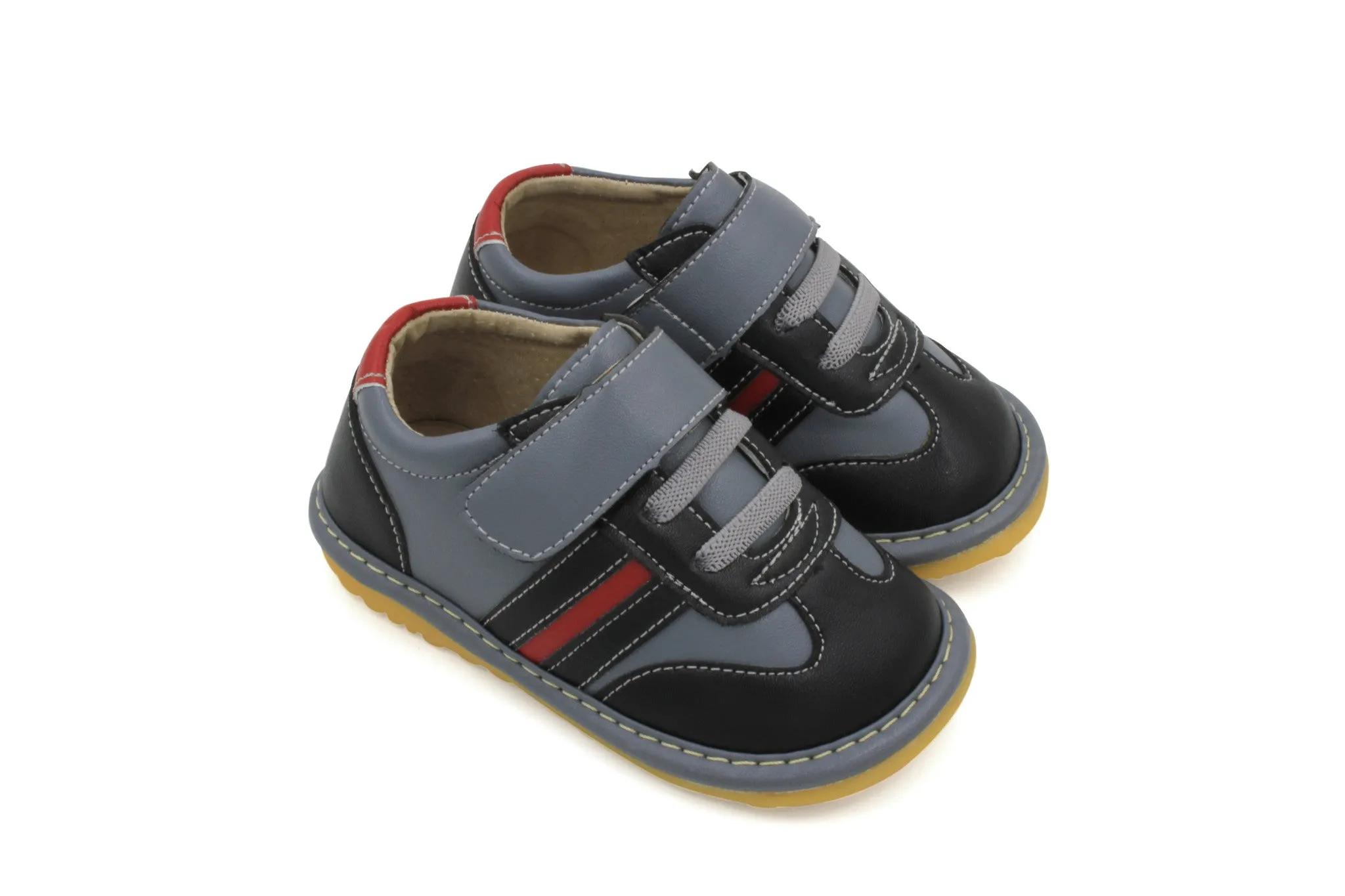 Black and Red Stripe Squeaky Shoes