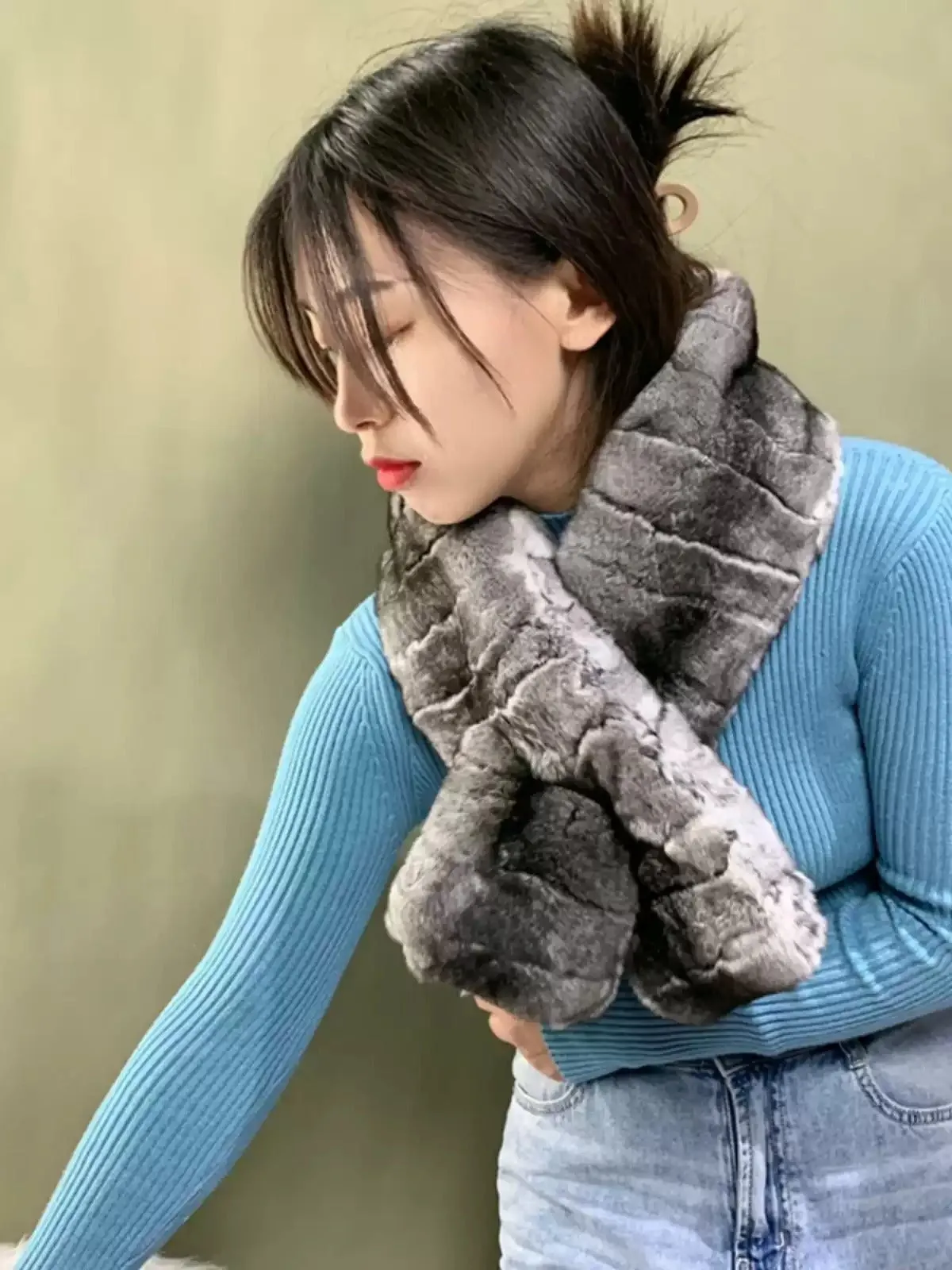 Chinchilla scarf chinchilla real fur unisex autumn and winter warm double-sided fur fur scarf blue purple basket shawl