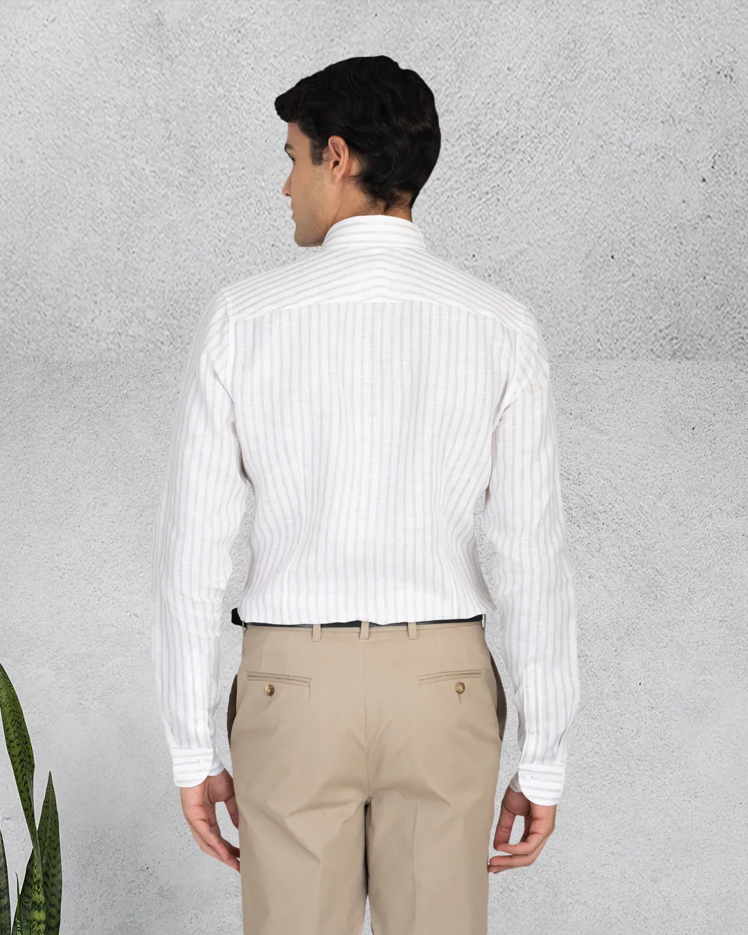 Ecru White Wide Stripes Linen Shirt