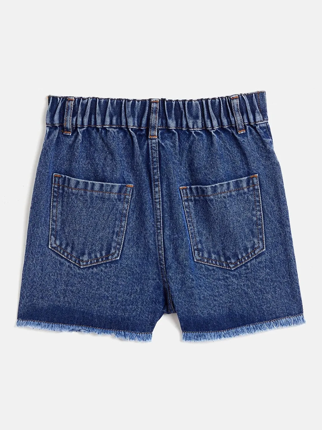 Girls Blue Raw Hem One Side Pearl Denim Shorts - Lyush Kids