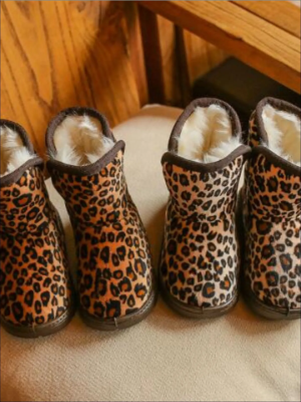 Girls Leopard Print Ankle Length Furry Boots (2 Colors Options) By Liv and Mia