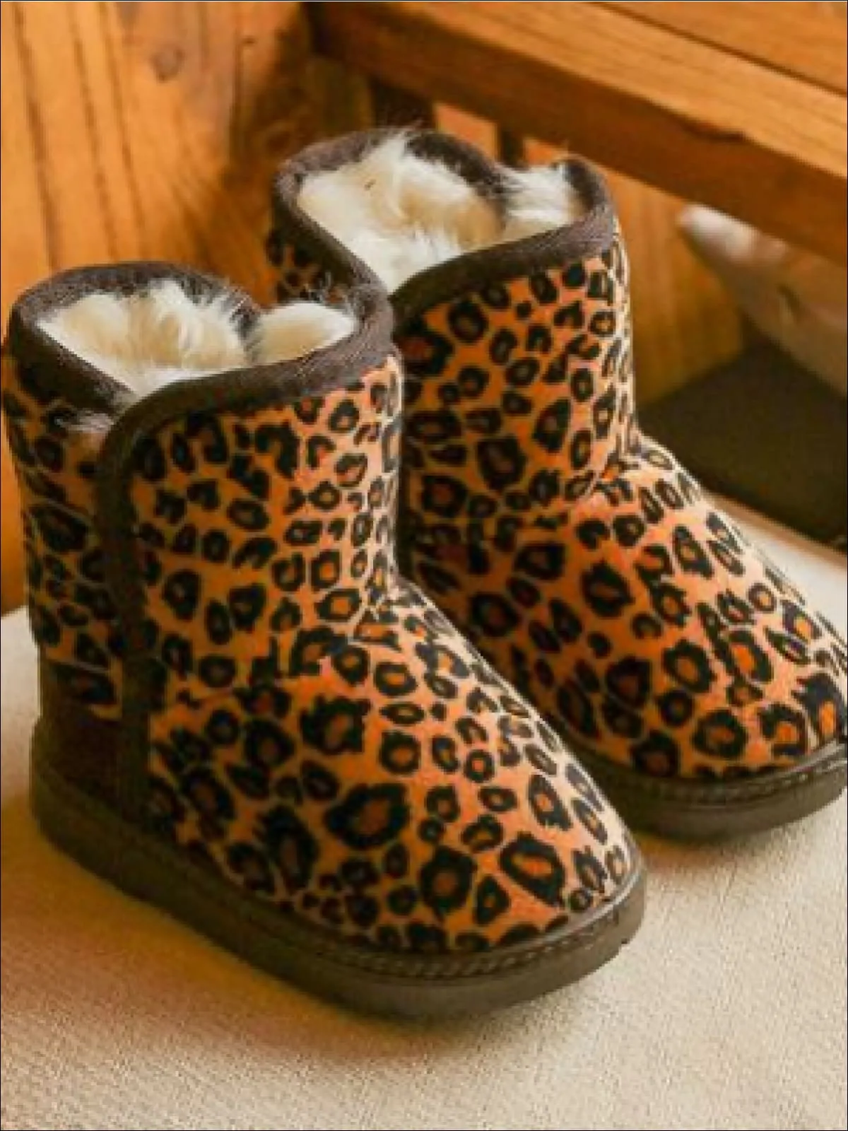 Girls Leopard Print Ankle Length Furry Boots (2 Colors Options) By Liv and Mia