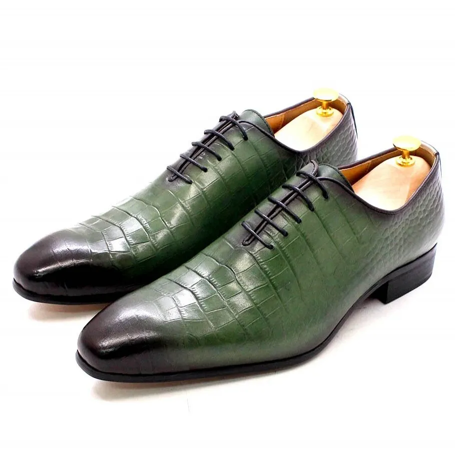 Handmade Men's Oxford Shoes Genuine Cow Leather Crocodile Pattern Classic Business Banquet Daily Shoes Lace-Up Formal Shoes E012