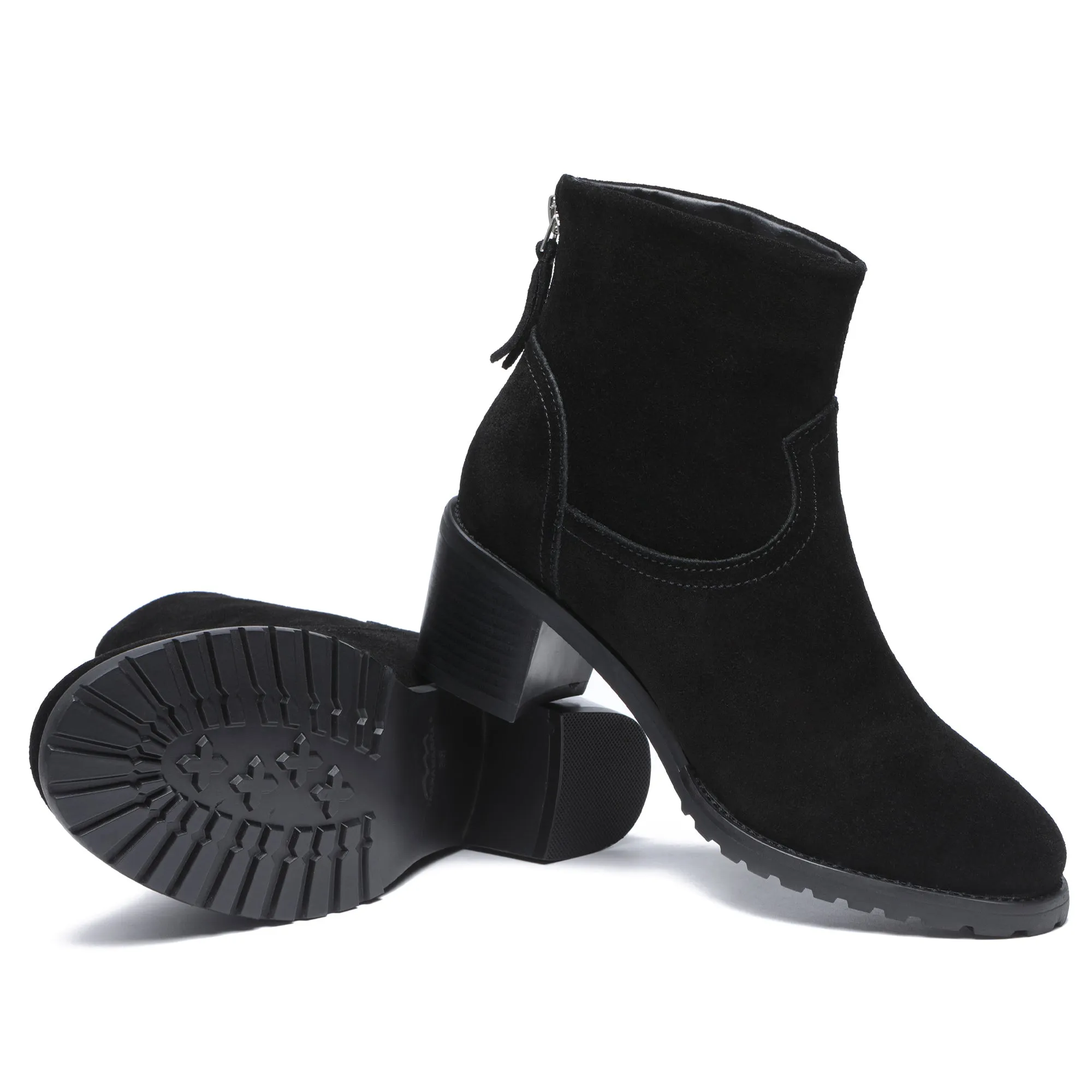 Helene Black Ankle Zipper Heel Boots