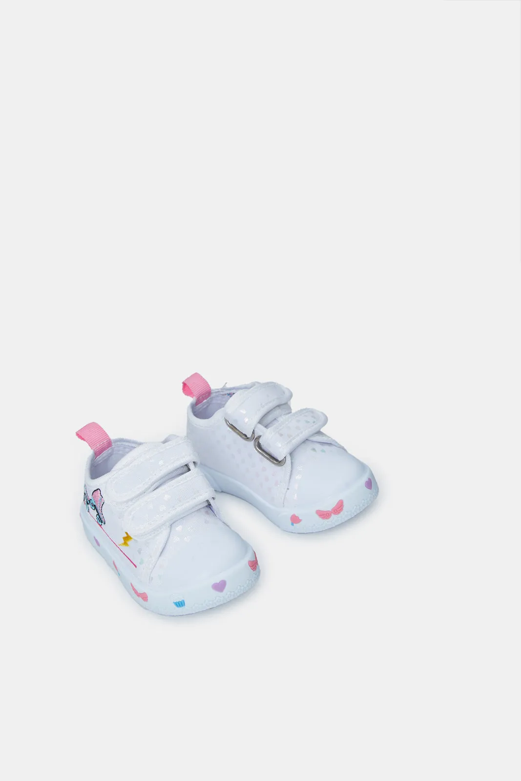 Infant Girls White Double Velcro Sneakers