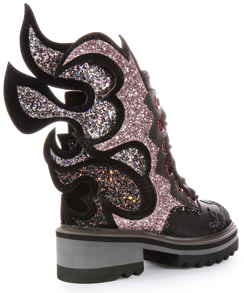 Irregular Choice Fyre Bug In Black Pink Glitter For Women