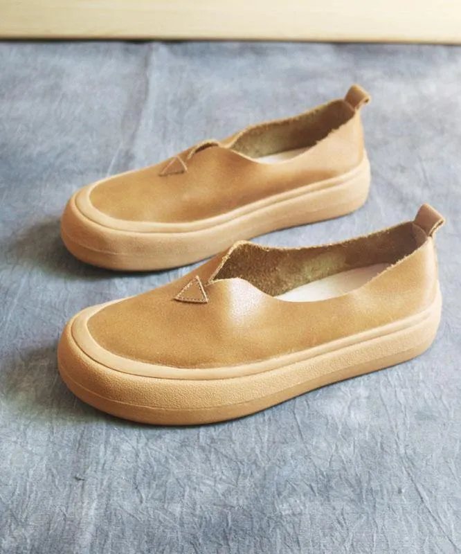 Khaki Casual Genuine Leather Flats  Flats