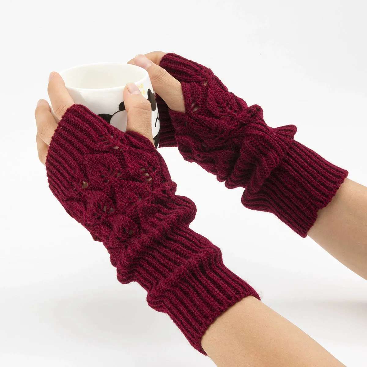 Knitted Jacquard Open Finger Gloves - Autumn/Winter Collection