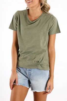 Knot Front Crop Tee Khaki