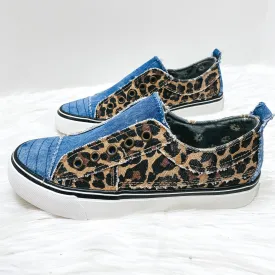 Last Chance Size 6 | Very G | Two Sides of the Story Two-Toned Slip On Sneakers in Leopard and Denim | ONLY 1 LEFT!