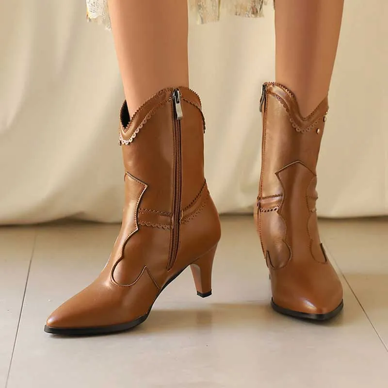 Low Heel Western Ankle Boots Kitten Heel Cowboy Booties