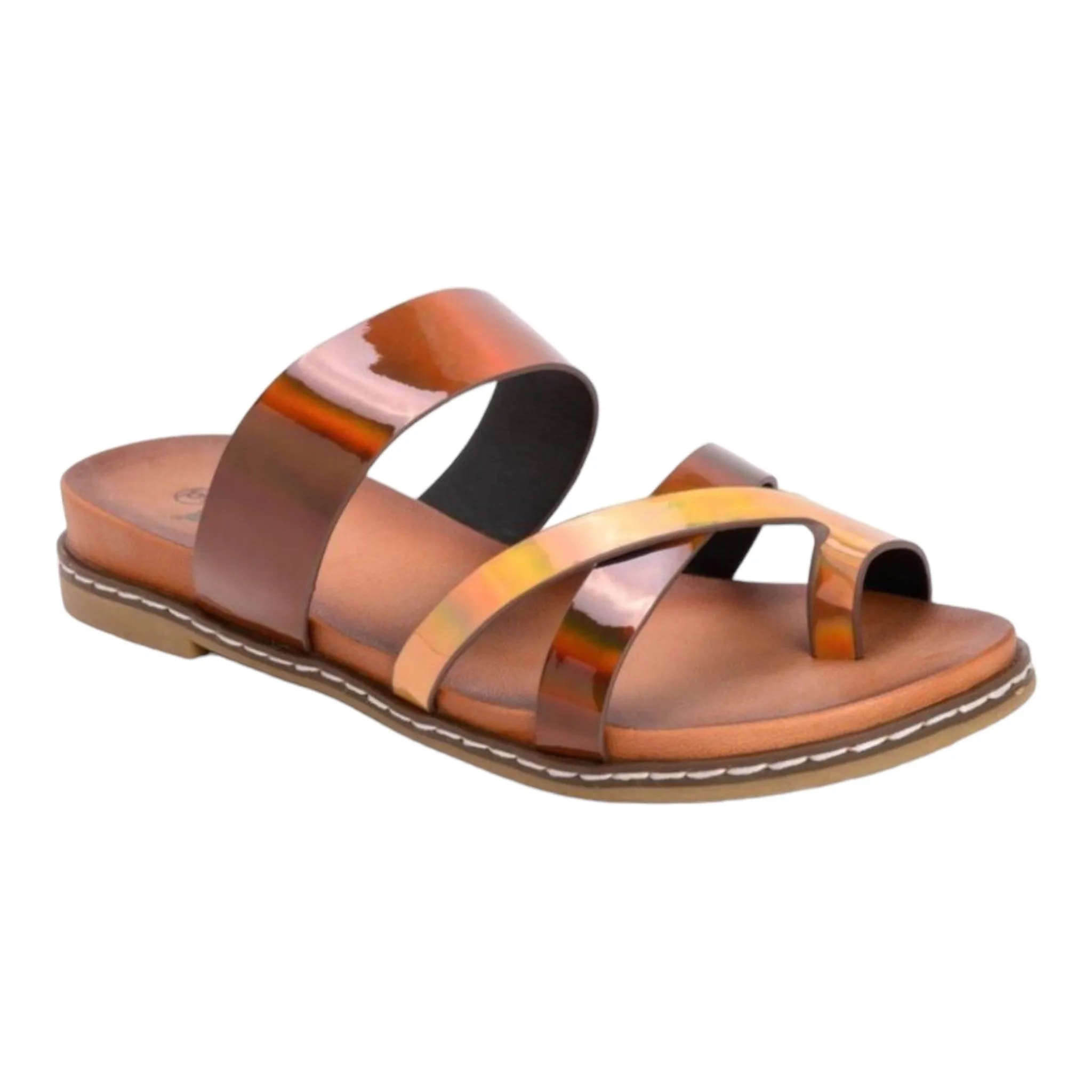 Metallic Toe Loop Slip On Sandals