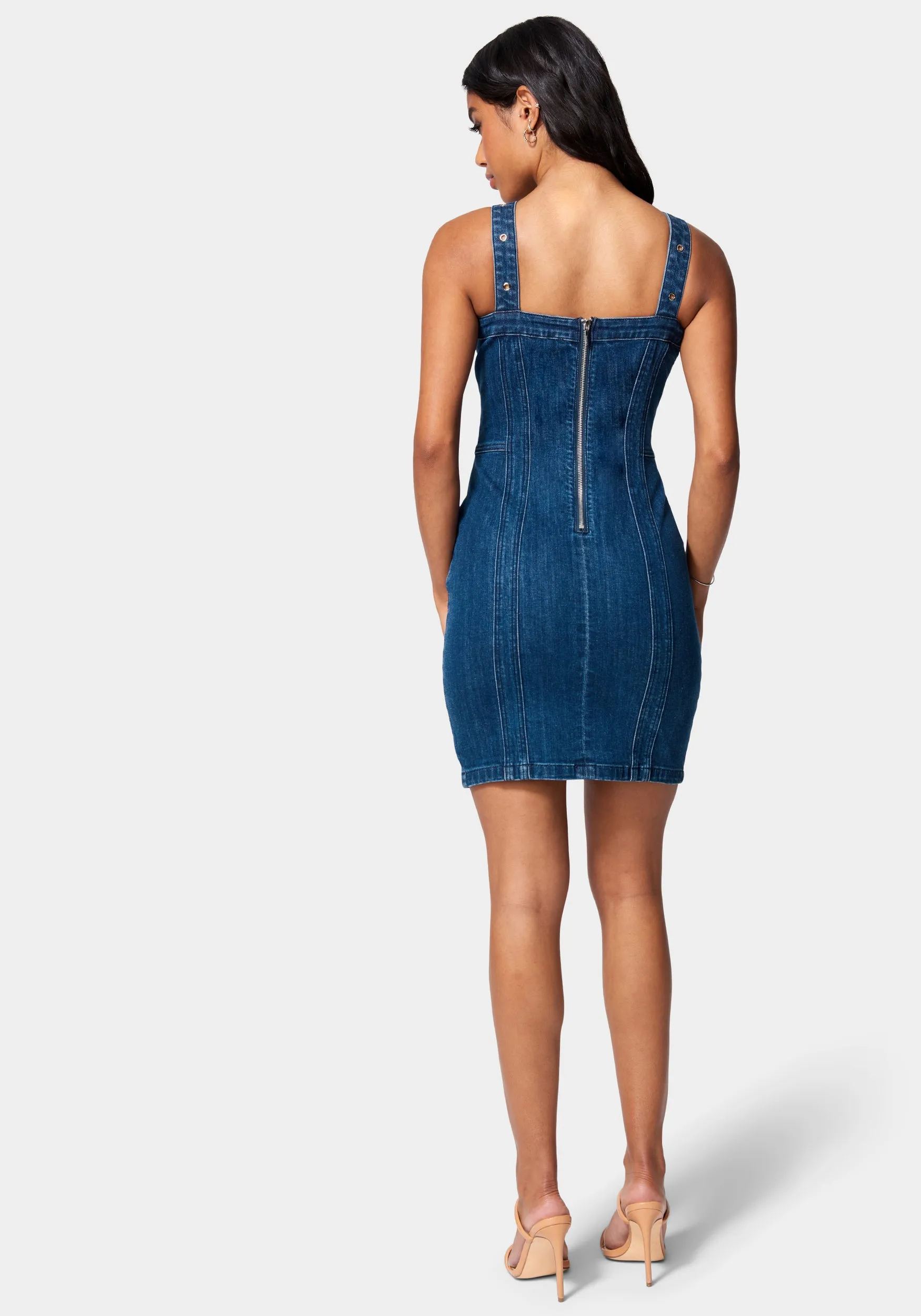 Multi Band Detail Denim Dress