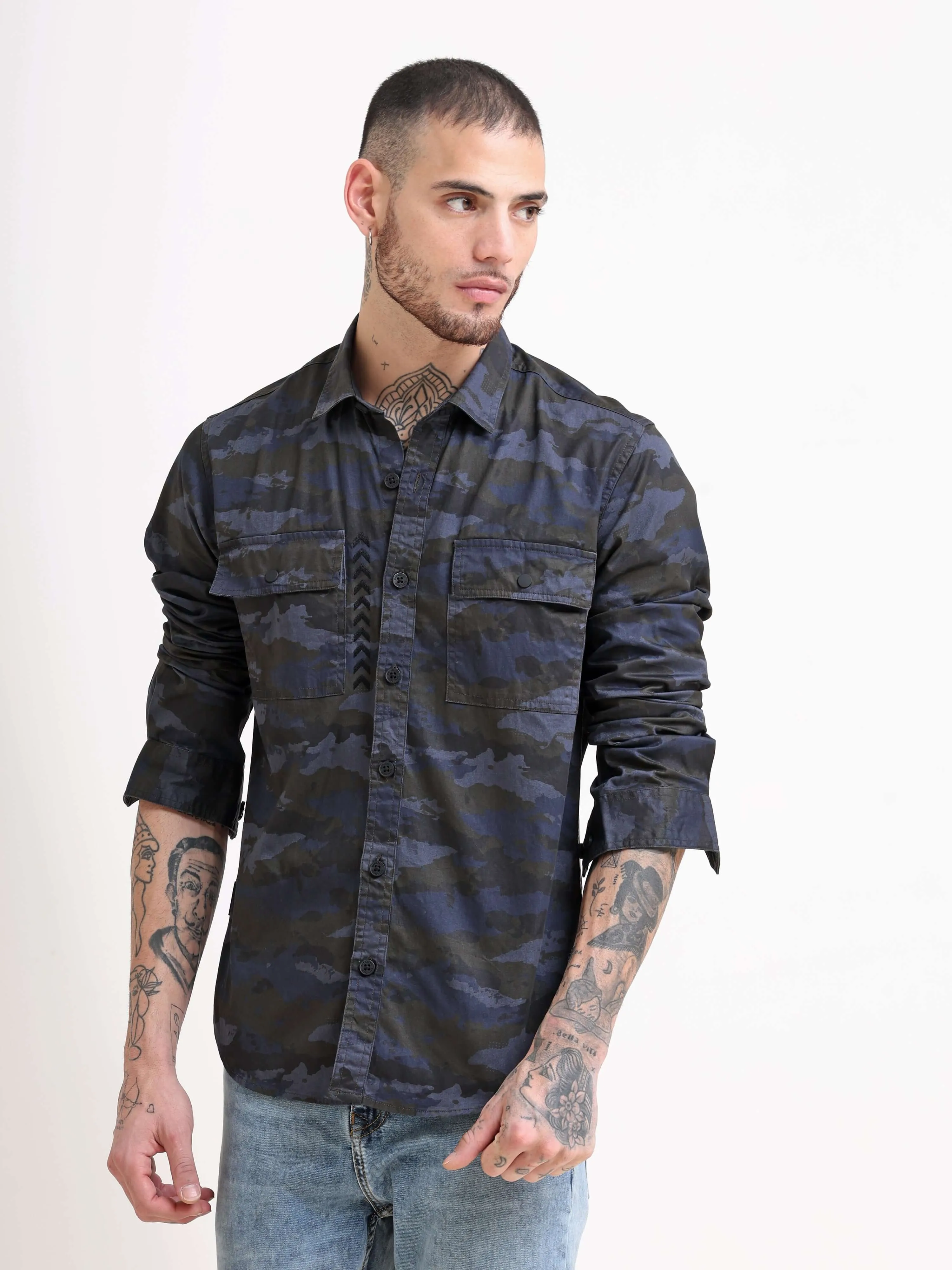 Naval Force Grey & Blue Camo Shirt