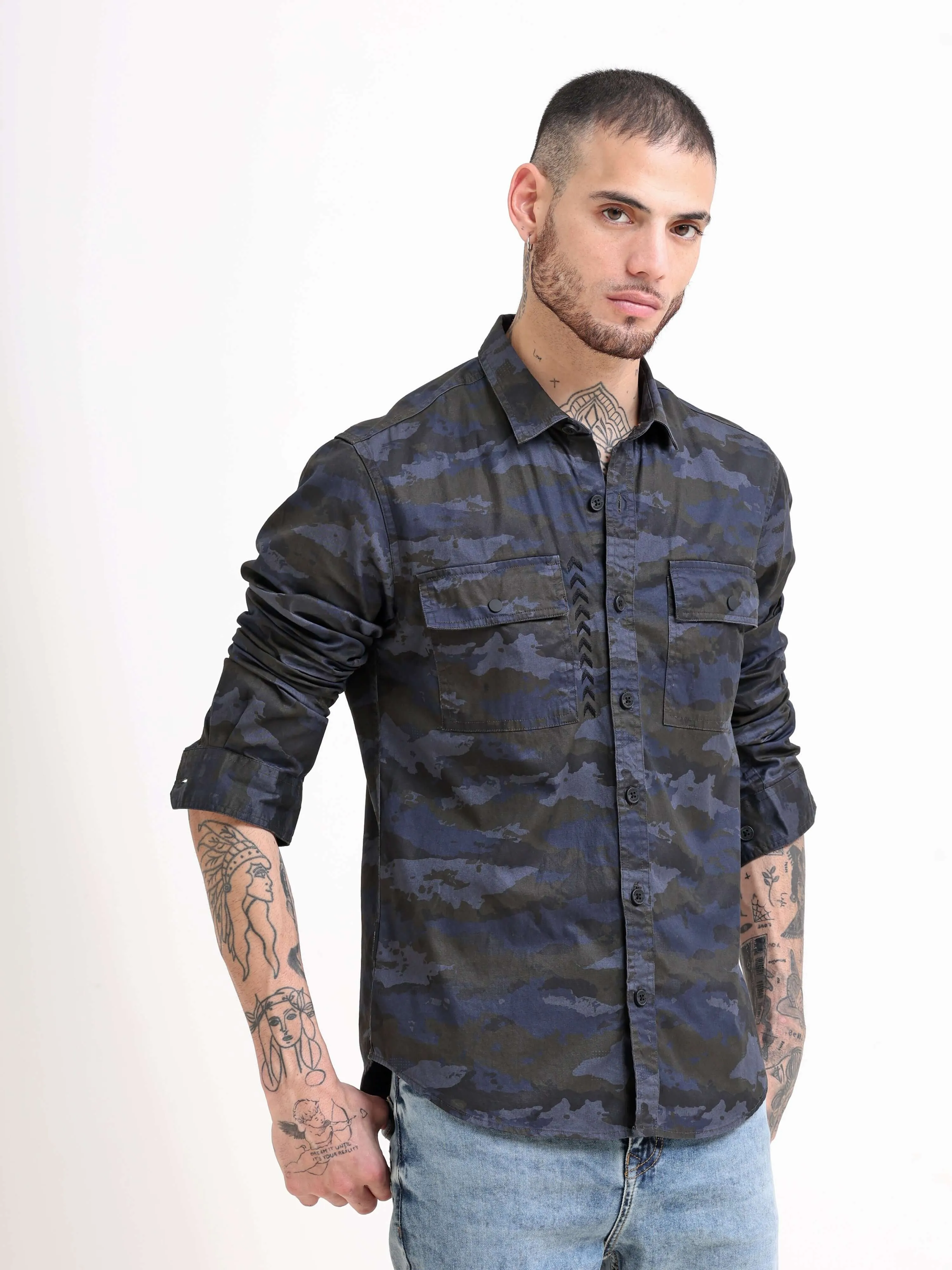 Naval Force Grey & Blue Camo Shirt