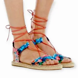 Tropical Espadrille Lace Up Ankle Sandals