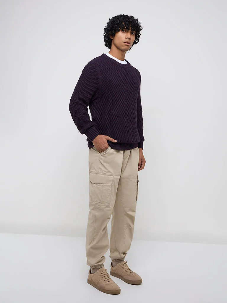 WES Casuals Purple Knitted Slim-Fit Sweater