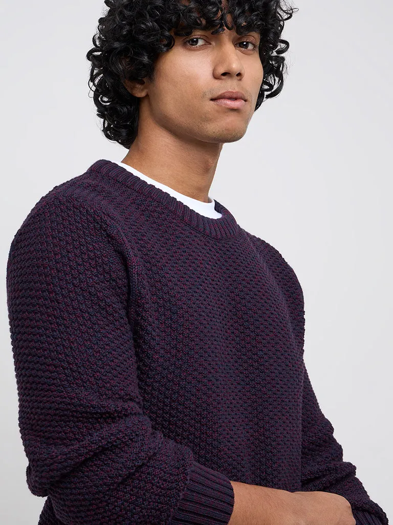 WES Casuals Purple Knitted Slim-Fit Sweater