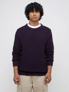 WES Casuals Purple Knitted Slim-Fit Sweater