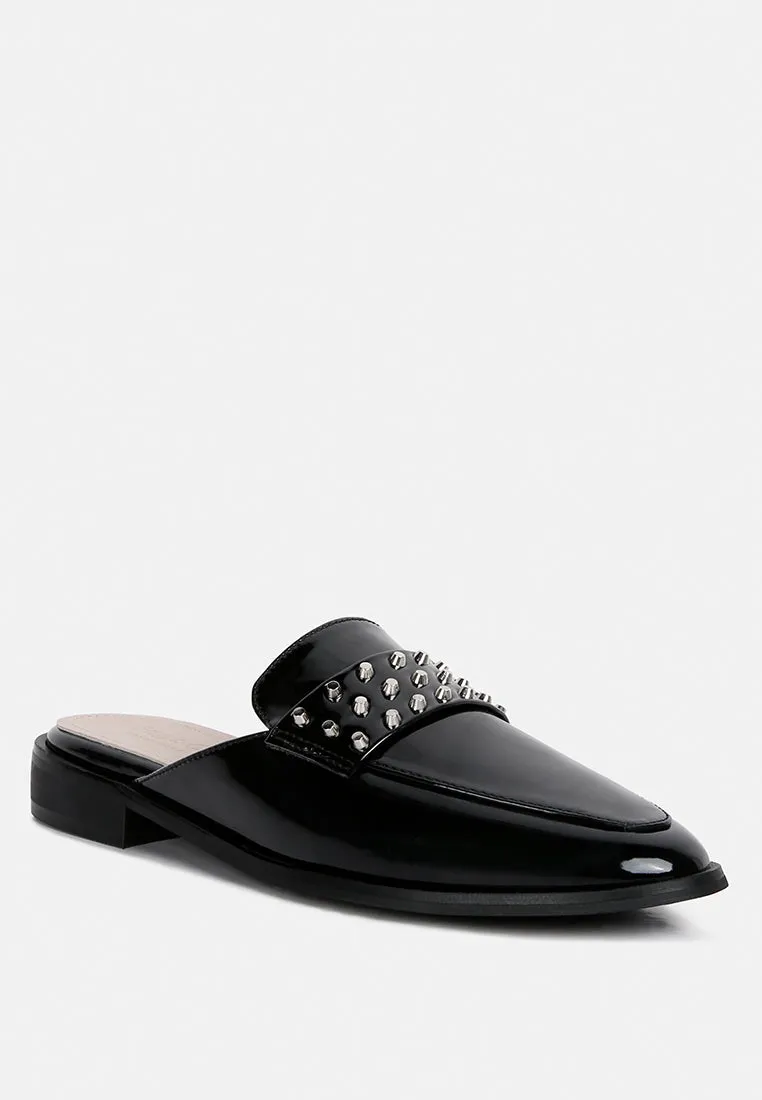 Yashta Patent Studded Flat Mules